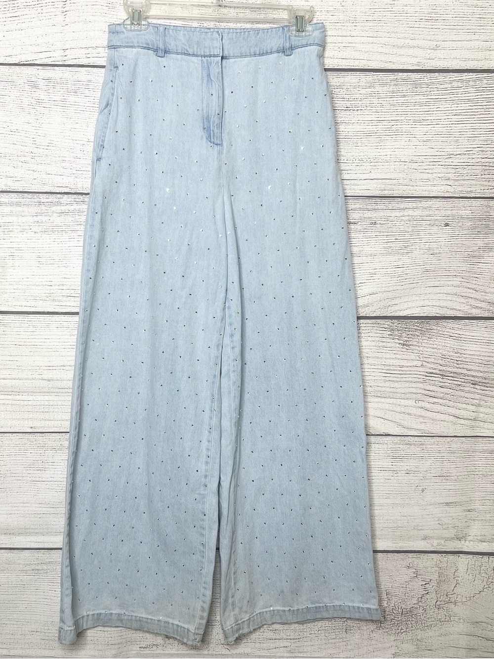 House of Harlow Light Wash Wide Leg Rhinestone Studded Denim Jeans Size 2